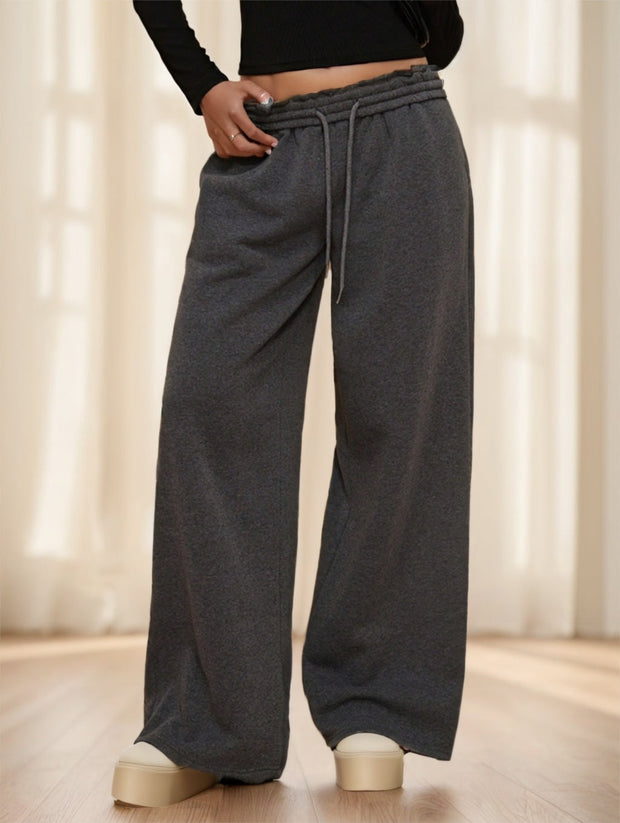 Forever 21 Autumn Winter New Thermal Lined Thick Casual Versatile High Waist Elastic Waist Loose Wide Leg Sweatpants virtual