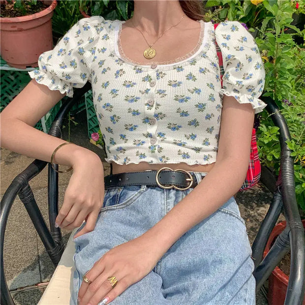 Puff Sleeve Lace Cardigan T-shirt Summer