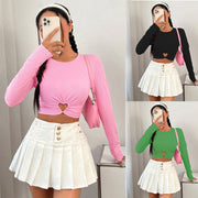 Women's Round Neck Slim-fit Short Heart And Circle Long Sleeve T-shirt virtual