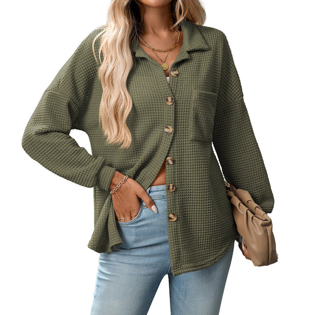 Loose Waffle Leisure Commute All-matching Shirt virtual