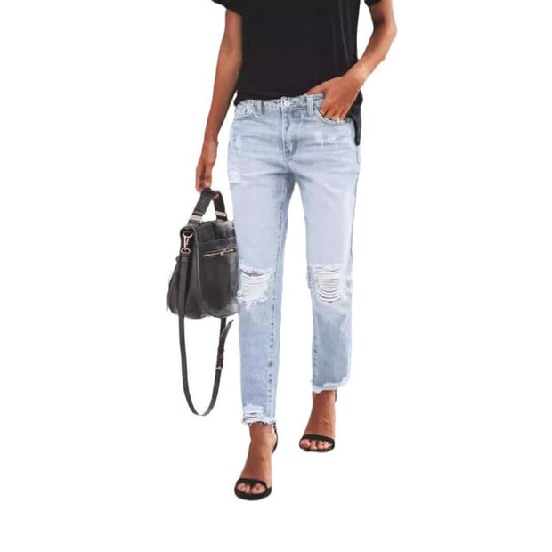 Women's Ripped Non-elastic Retro Fashion Jeans virtual
