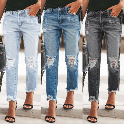 Women's Ripped Non-elastic Retro Fashion Jeans virtual