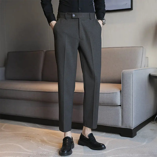 Elastic Slim Fit Brown Casual Pants virtual