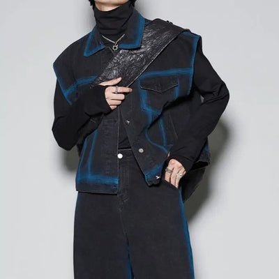 Spray Color Gradient Distressed Vest Coat Jeans Suit virtual