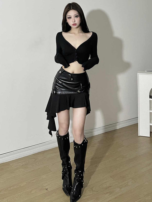 PU Leather Stitching Irregular Skirt Hip Skirt virtual