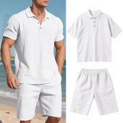 Summer Men's Loose Casual Linen Breathable Short Beach Sleeve Shorts Suit virtual