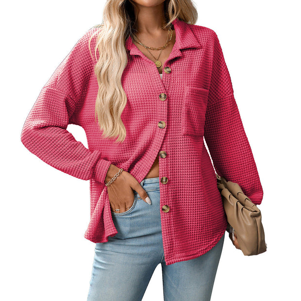 Loose Waffle Leisure Commute All-matching Shirt virtual