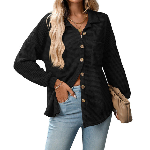Loose Waffle Leisure Commute All-matching Shirt virtual