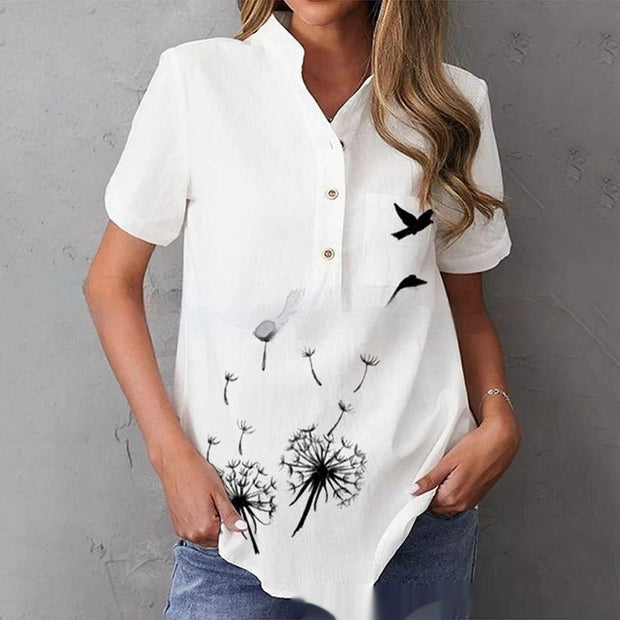 Breasted Lapel Short-sleeved Shirt For Women virtual