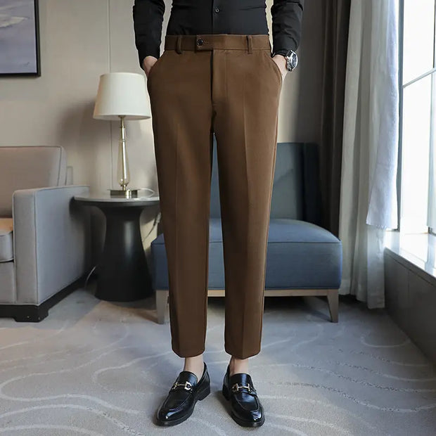 Elastic Slim Fit Brown Casual Pants virtual