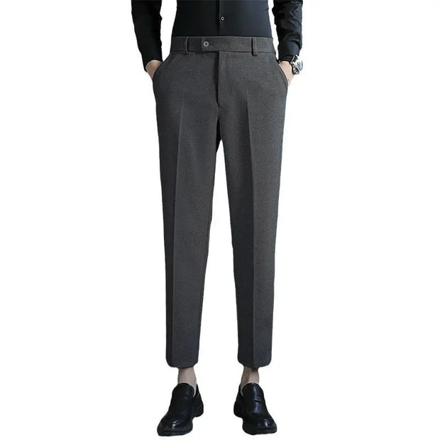 Elastic Slim Fit Brown Casual Pants virtual