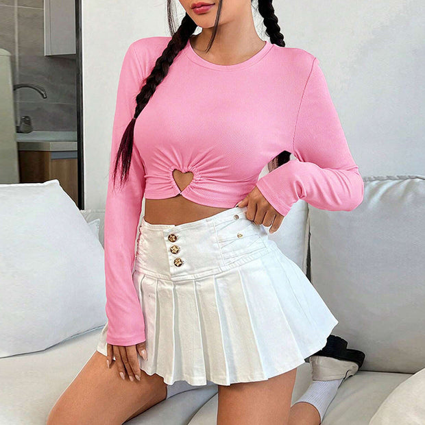Women's Round Neck Slim-fit Short Heart And Circle Long Sleeve T-shirt virtual