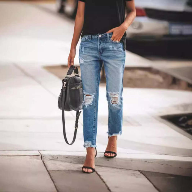 Women's Ripped Non-elastic Retro Fashion Jeans virtual
