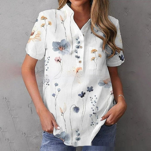 Breasted Lapel Short-sleeved Shirt For Women virtual