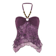 Spaghetti Straps Irregular Hem Mesh Stitching Vest virtual
