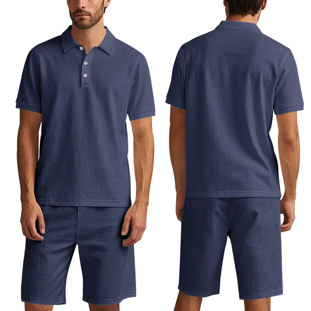 Summer Men's Loose Casual Linen Breathable Short Beach Sleeve Shorts Suit virtual