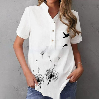 Breasted Lapel Short-sleeved Shirt For Women virtual