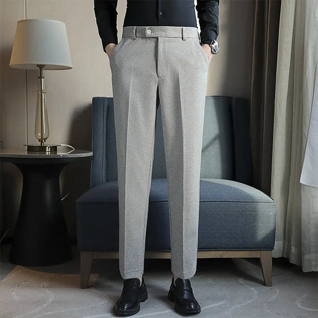 Elastic Slim Fit Brown Casual Pants virtual