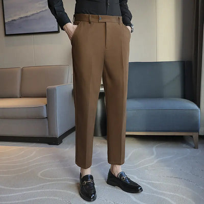 Elastic Slim Fit Brown Casual Pants virtual