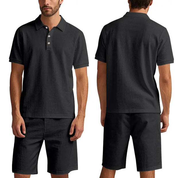 Summer Men's Loose Casual Linen Breathable Short Beach Sleeve Shorts Suit virtual