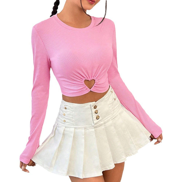 Women's Round Neck Slim-fit Short Heart And Circle Long Sleeve T-shirt virtual