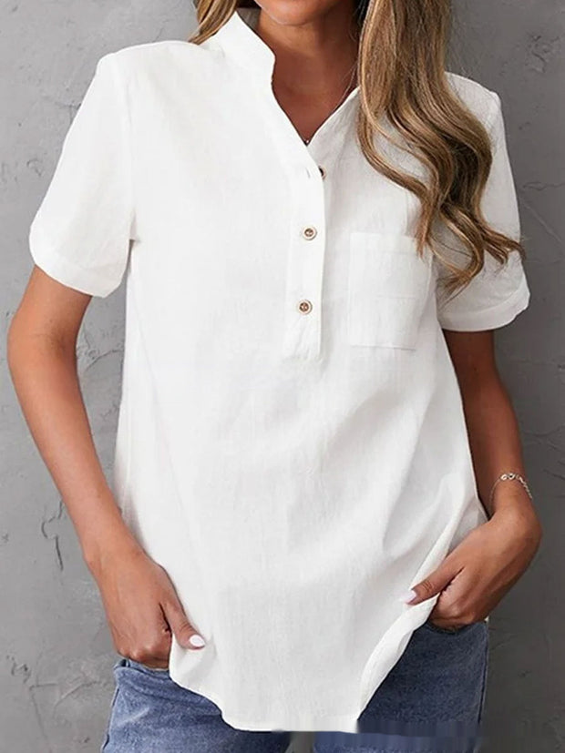 Breasted Lapel Short-sleeved Shirt For Women virtual