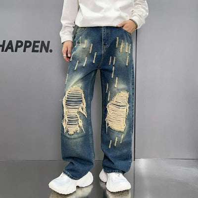 Loose Wide Leg Blue Washed Jeans virtual
