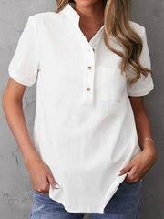 Breasted Lapel Short-sleeved Shirt For Women virtual