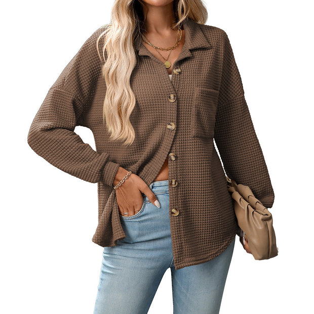 Loose Waffle Leisure Commute All-matching Shirt virtual