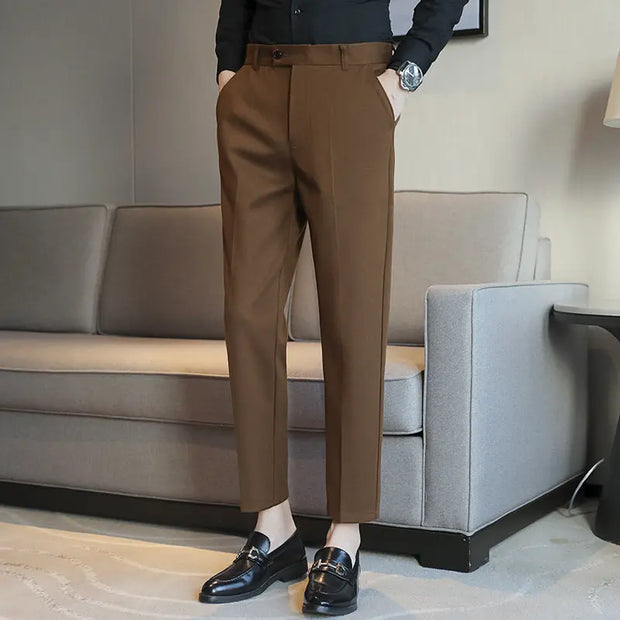 Elastic Slim Fit Brown Casual Pants virtual