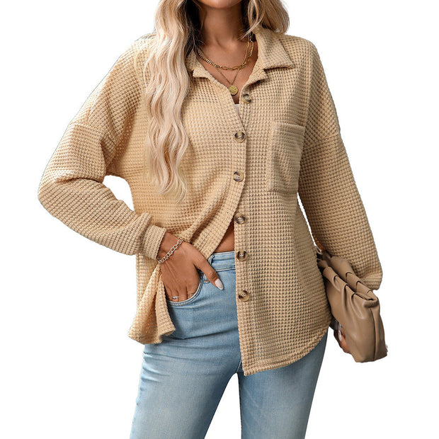 Loose Waffle Leisure Commute All-matching Shirt virtual