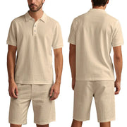 Summer Men's Loose Casual Linen Breathable Short Beach Sleeve Shorts Suit virtual