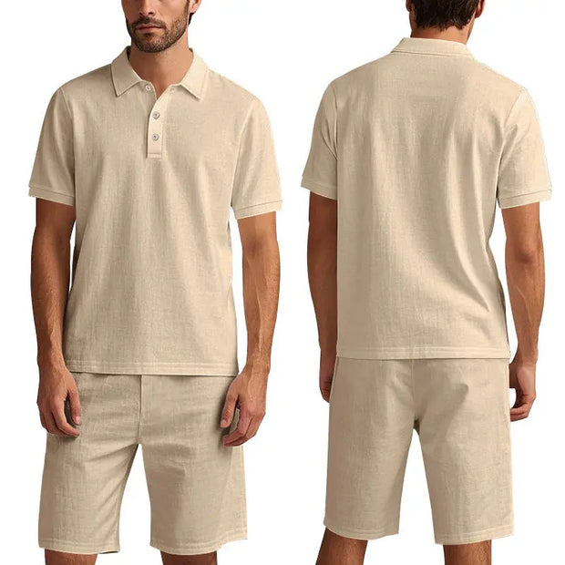 Summer Men's Loose Casual Linen Breathable Short Beach Sleeve Shorts Suit virtual