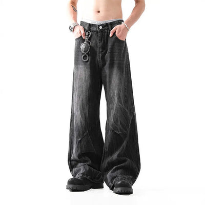 Lightning Pattern Washed Straight Jeans Men virtual
