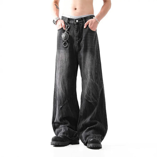 Lightning Pattern Washed Straight Jeans Men virtual