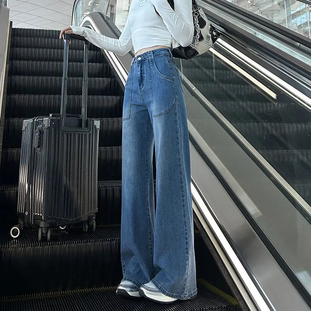 Women's High Waist Straight Jeans Loose Wide Leg virtual