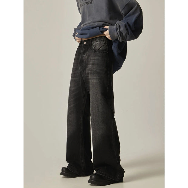 American Retro Black Loose Straight Jeans Pants