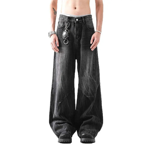 Lightning Pattern Washed Straight Jeans Men virtual