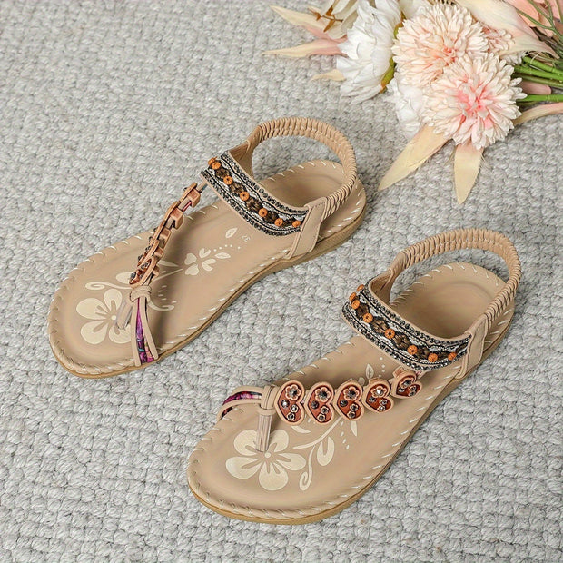 Bohemian Thong Sandals Summer Fashion Flowers Flat Beach Shoes For Women virtual