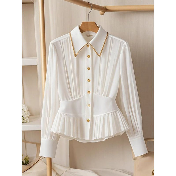 Special Interest Light Luxury High-grade Pleated Collar White Shirt virtual
