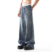 Lightning Pattern Washed Straight Jeans Men virtual