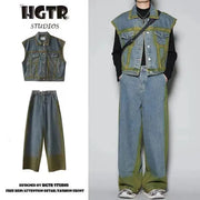 Spray Color Gradient Distressed Vest Coat Jeans Suit virtual