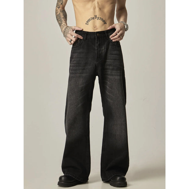 American Retro Black Loose Straight Jeans Pants