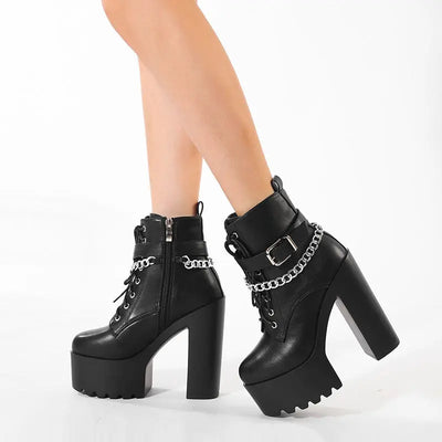 Platform Booties Women's High Heel Chunky Heel Martin Boots virtual