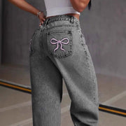 Vintage Bow Embroidered Washed Jeans virtual