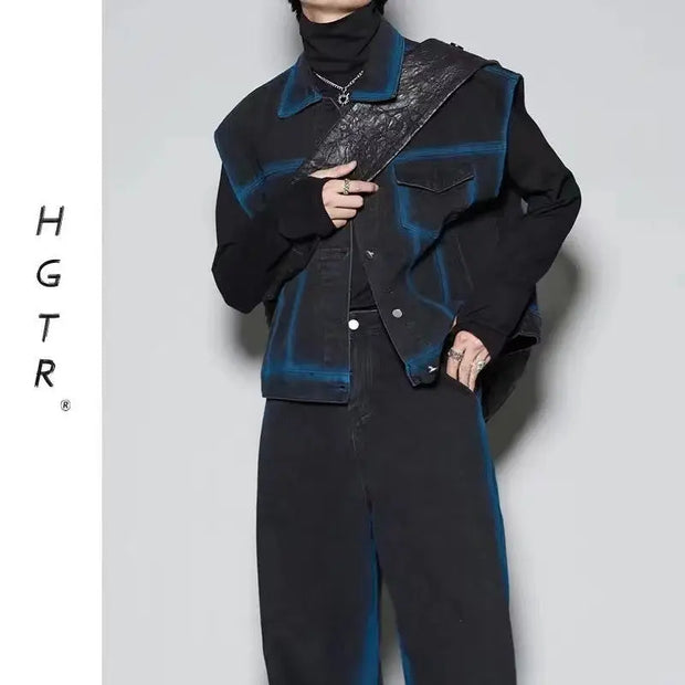 Spray Color Gradient Distressed Vest Coat Jeans Suit virtual