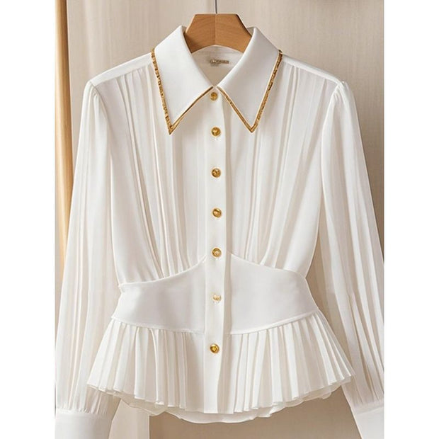 Special Interest Light Luxury High-grade Pleated Collar White Shirt virtual
