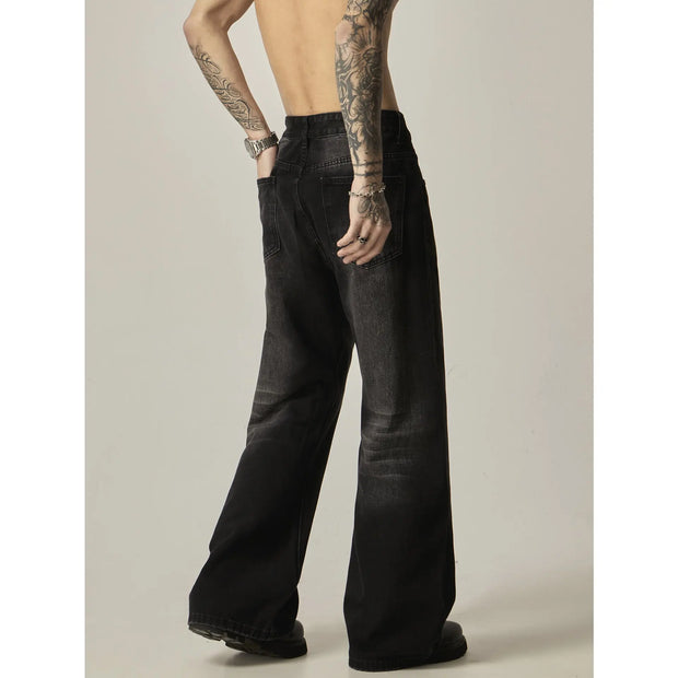 American Retro Black Loose Straight Jeans Pants