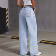 Vintage Bow Embroidered Washed Jeans virtual