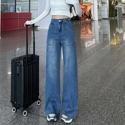 Women's High Waist Straight Jeans Loose Wide Leg virtual